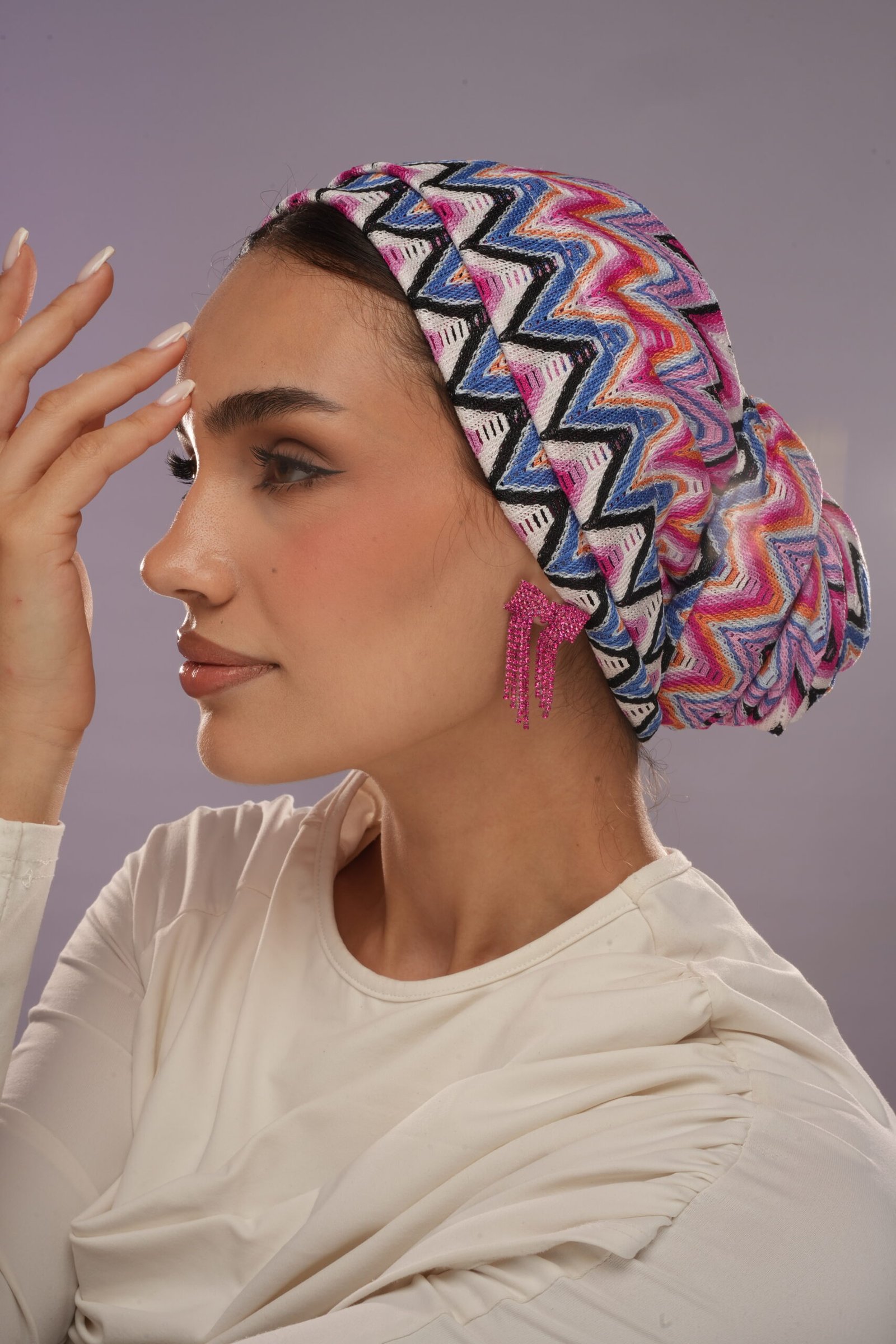 pinkk blush patterned knit turban